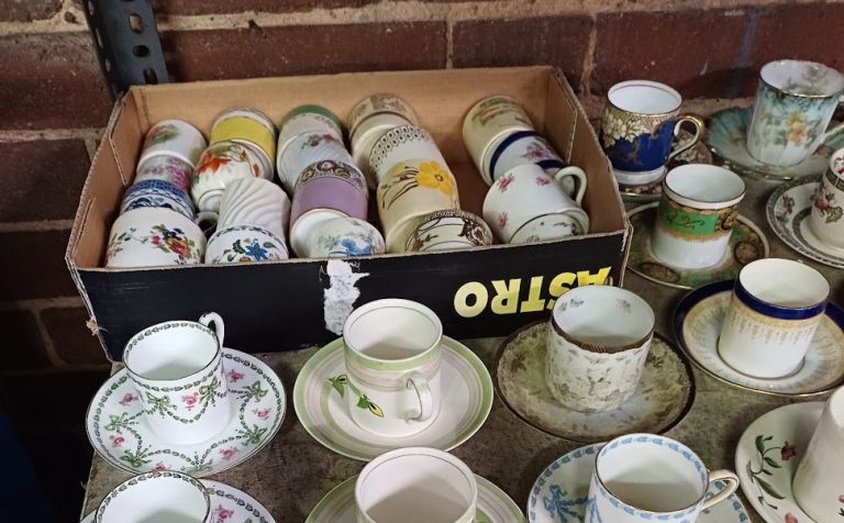 A selection of china teacups and saucers
