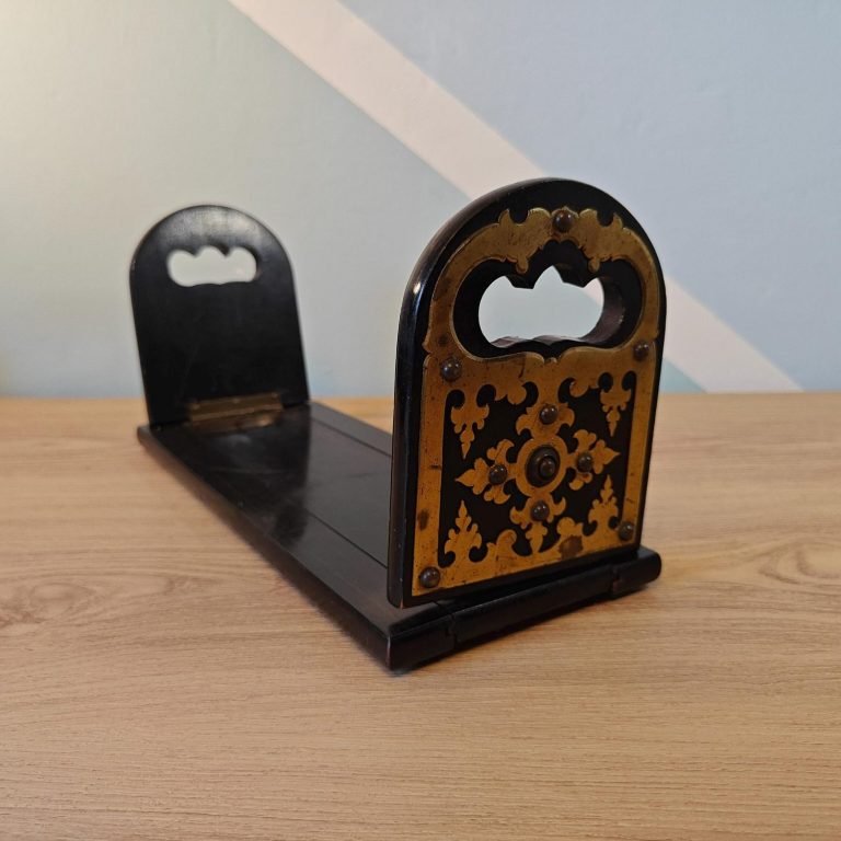 Inlaid wood victorian bookslide with brass detail